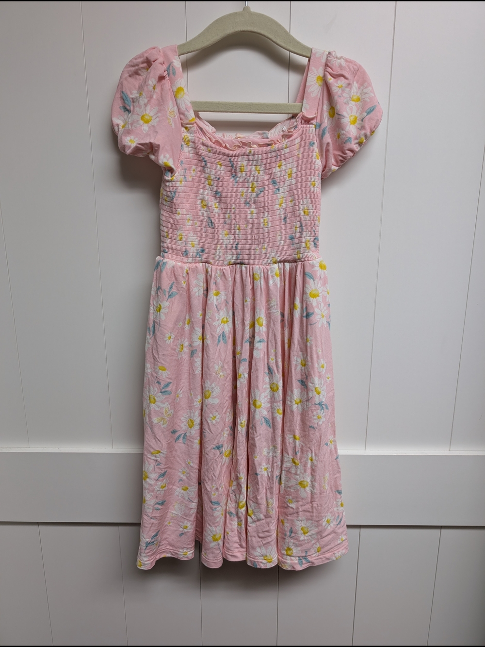 Play by Little Sleepies Pink Daisy Smocked Puff Sleeve Dress, 6